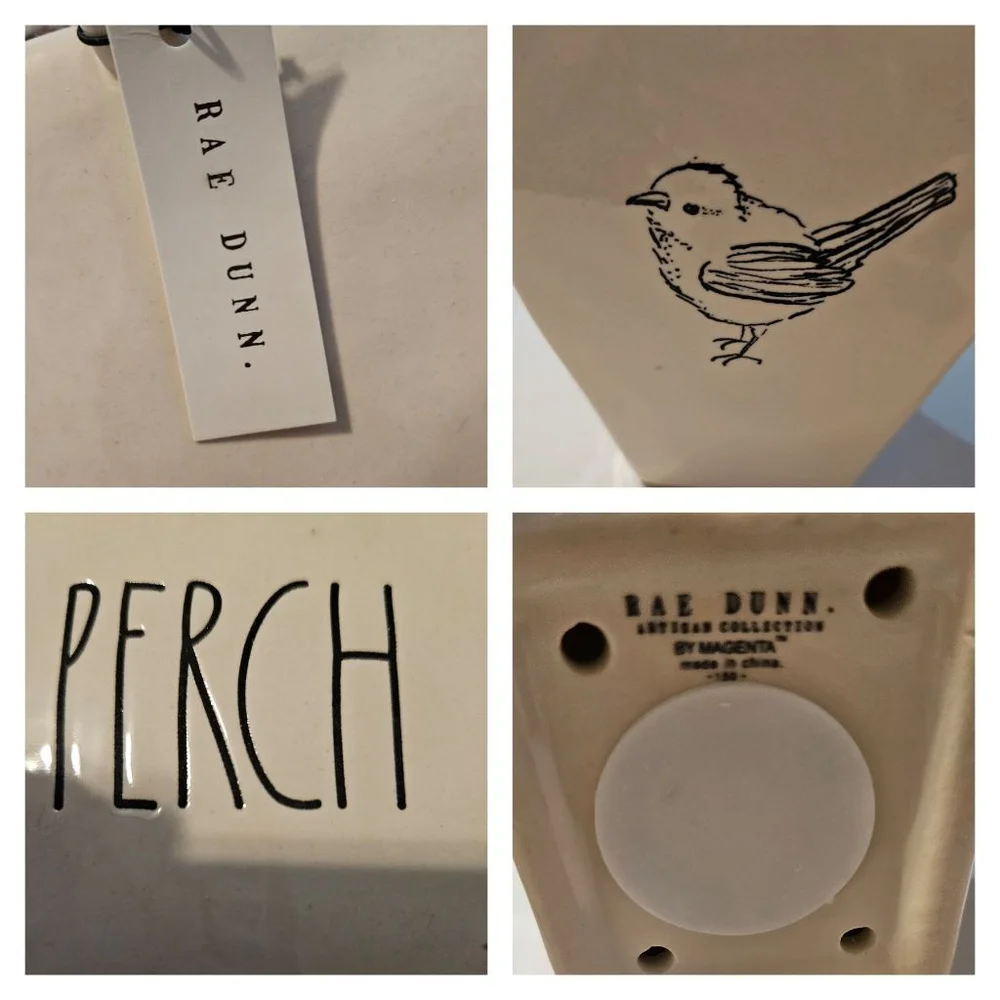 Rae Dunn Perch Ceramic LL Decorative Slant Roof Birdhouse with Burlap NEW